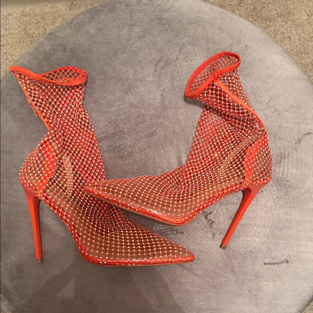 Chic Orange Mesh Stiletto Heels